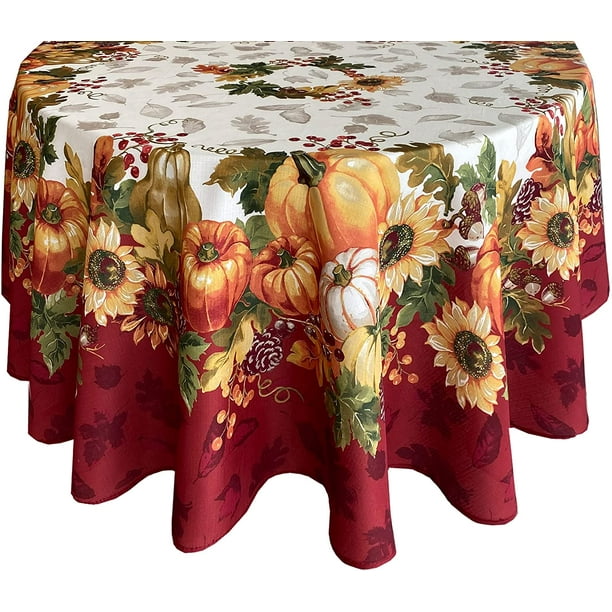 Thanksgiving Fall Tablecloth Harvest Pumpkin Tablecloth 60"x 84" OVAL Jacquard 